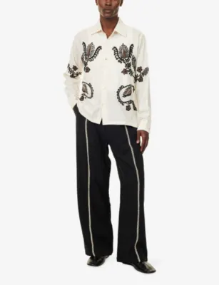 KARTIK RESEARCH Bead Embroidered Cotton Shirt in WHITE/ BLACK, additional product view 2
