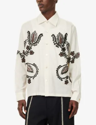 KARTIK RESEARCH Bead Embroidered Cotton Shirt in WHITE/ BLACK, additional product view 3