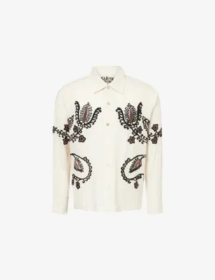 KARTIK RESEARCH Bead Embroidered Cotton Shirt in WHITE/ BLACK – Mens | Shirts | Casual Shirts | Long-sleeved
