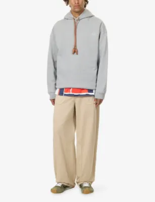 LOEWE Leather-Drawstring Logo-Embroidered Cotton Hoody detail 2