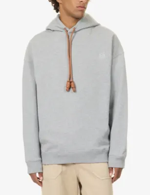 LOEWE Leather-Drawstring Logo-Embroidered Cotton Hoody detail 3