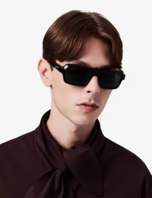 CHRISTIAN LOUBOUTIN LB0027 Our Georges Rectangle-Frame Acetate Sunglasses in SHINY BLACK/SMOKE, additional product view 2
