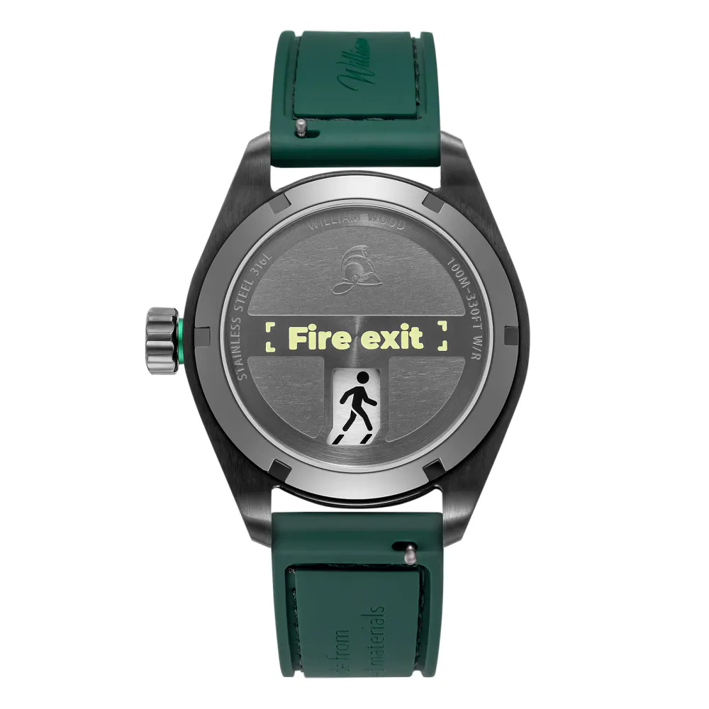 William Wood Fire Exit Man 41mm Mens Watch Green in Green, additional product view 3