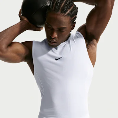 Nike Pro Men's Dri-FIT Tight Sleeveless Fitness Top - White/Black