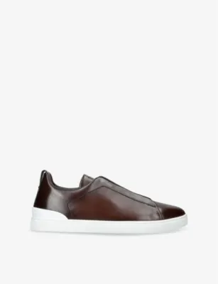 ZEGNA Triple Stitch Panelled Leather Low-Top Trainers - EUR 42.5 / 8.5 UK MEN