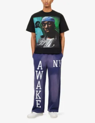 AWAKE NY Text Logo-Embroidered Cotton Jogging Bottoms detail 2