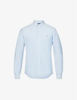 POLO RALPH LAUREN Long-sleeved button-down custom-fit cotton Oxford shirt - BSR BLU/WHT