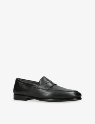 SANTONI Carlo Cashmere And Leather Penny Loafers - EUR 43.5 / 9.5 UK MEN in BLACK, additional product view 3