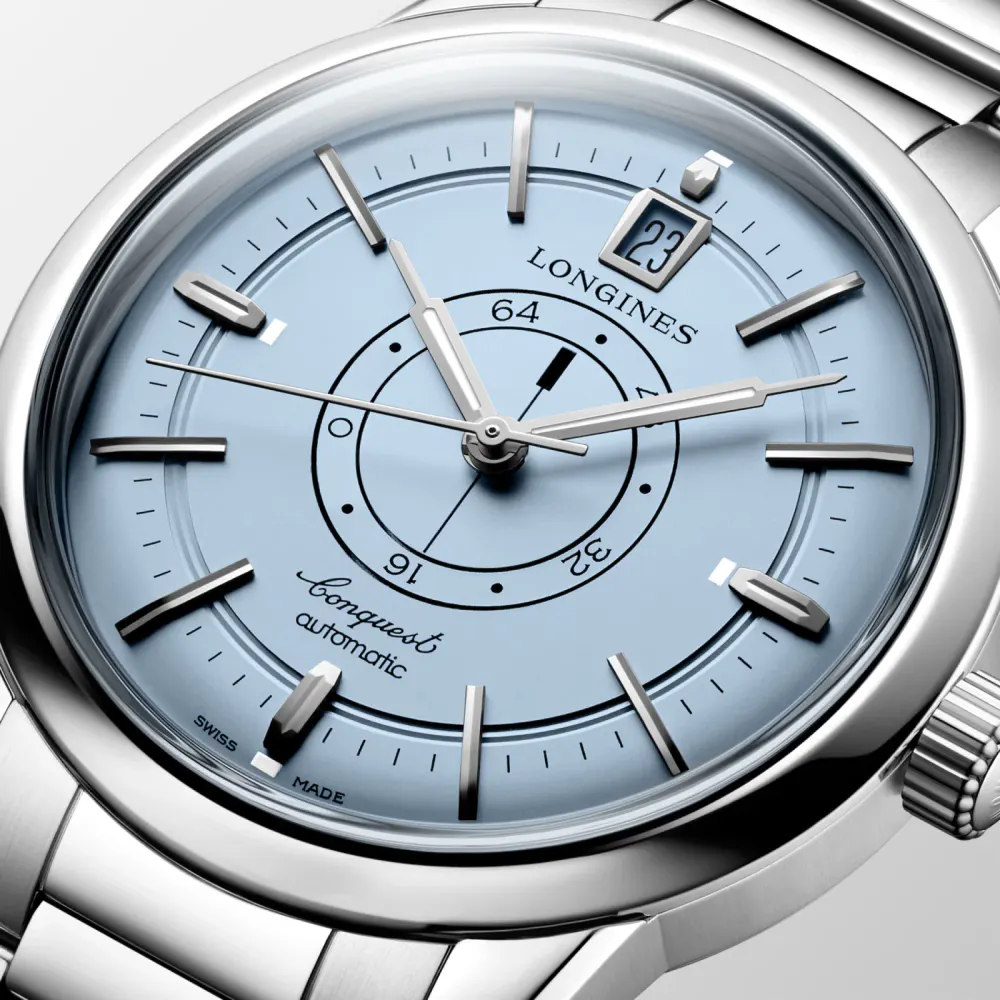 Longines Conquest Heritage Central Power Reserve 38mm Mens Watch Blue detail 2