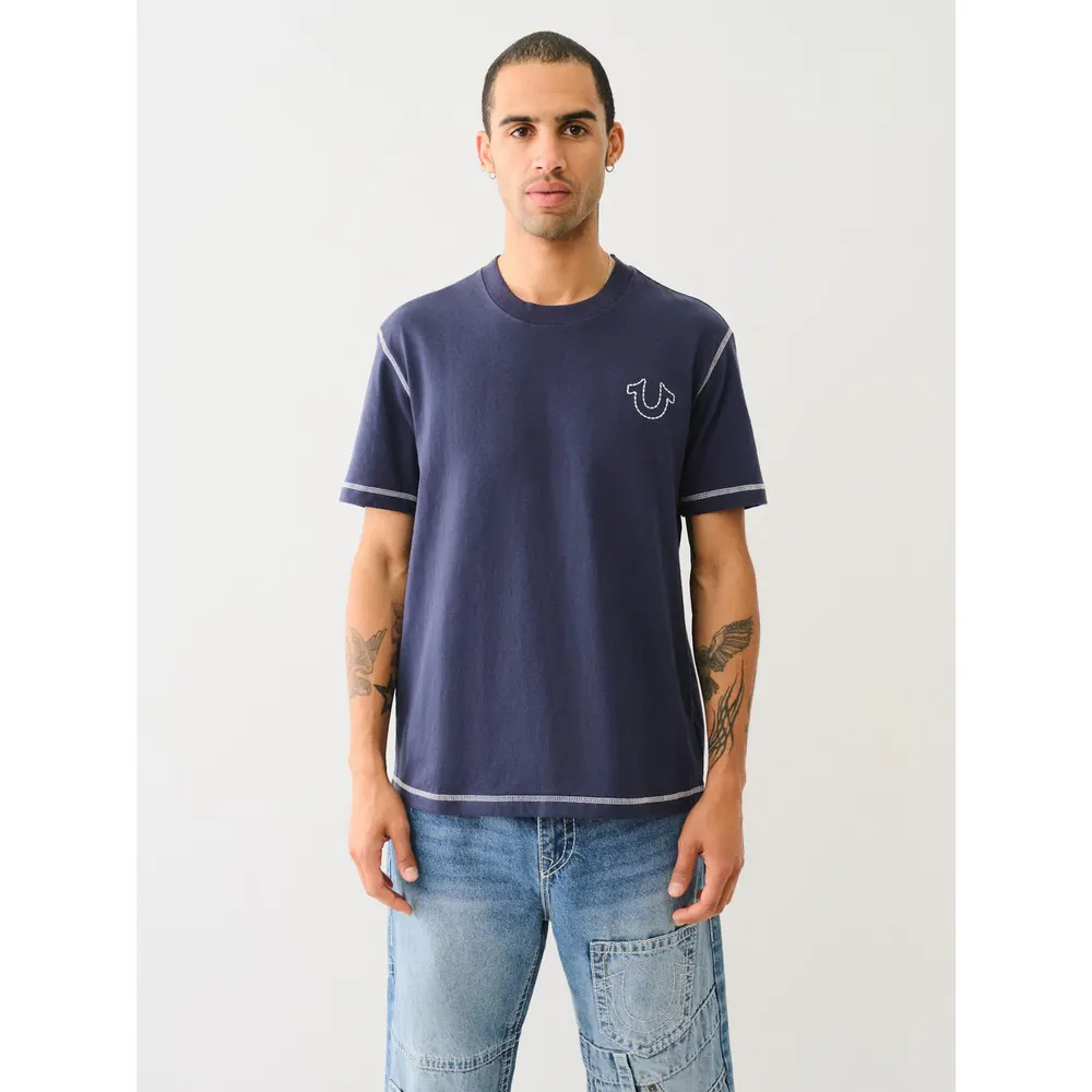 True Religion Men's Regular Fit Stitch T-Shirt in Dress Blue – Clothing