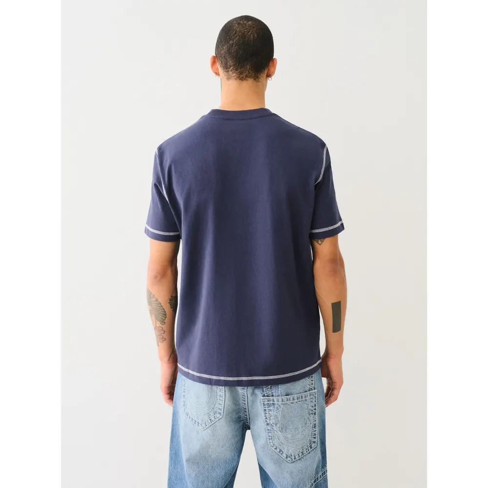 True Religion Men's Regular Fit Stitch T-Shirt in Dress Blue, additional product view 2