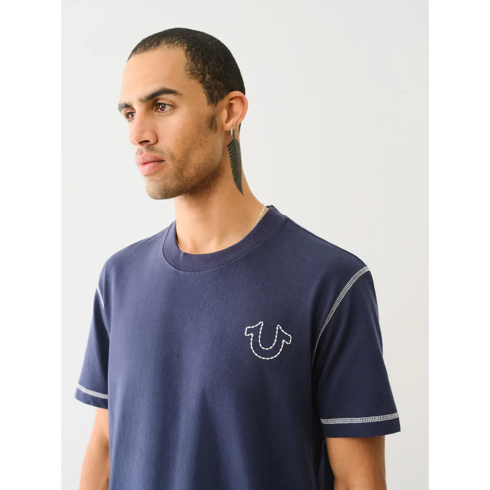 True Religion Men's Regular Fit Stitch T-Shirt in Dress Blue, additional product view 3