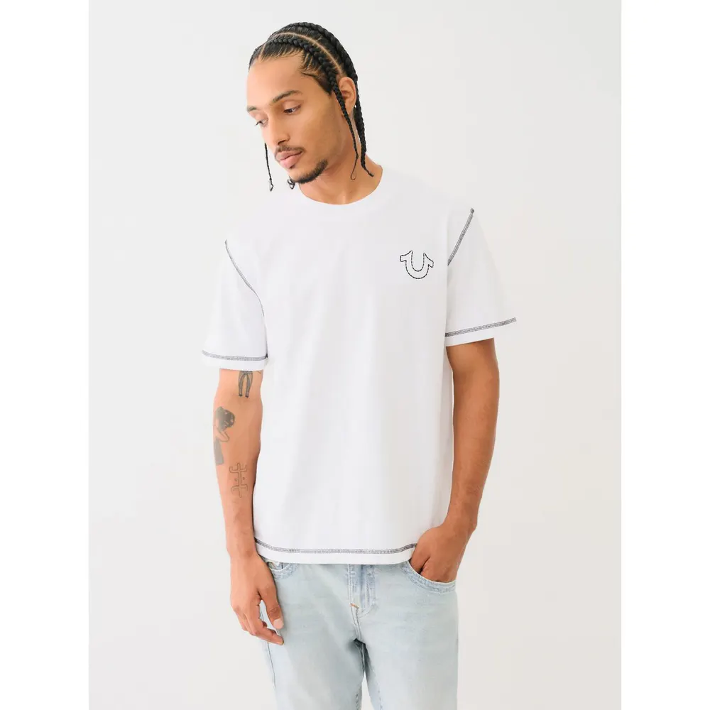 True Religion Men's Regular Fit Stitch T-Shirt in White – Clothing