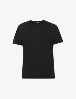 TOM FORD Brand-embroidered crewneck cotton-blend T-shirt - BLACK
