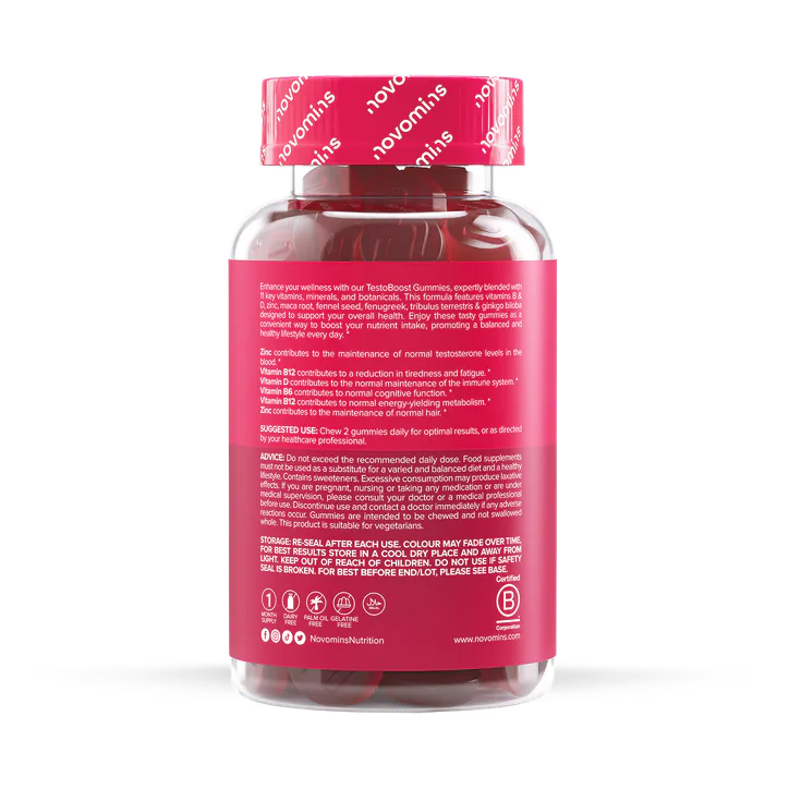 Novomins Testoboost Raspberry Flavoured 60 Gummies detail 2