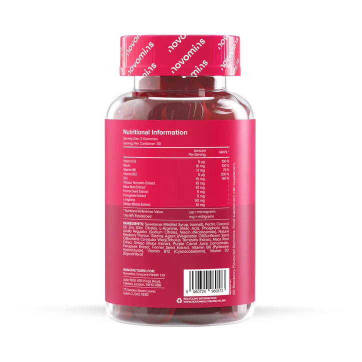 Novomins Testoboost Raspberry Flavoured 60 Gummies detail 3