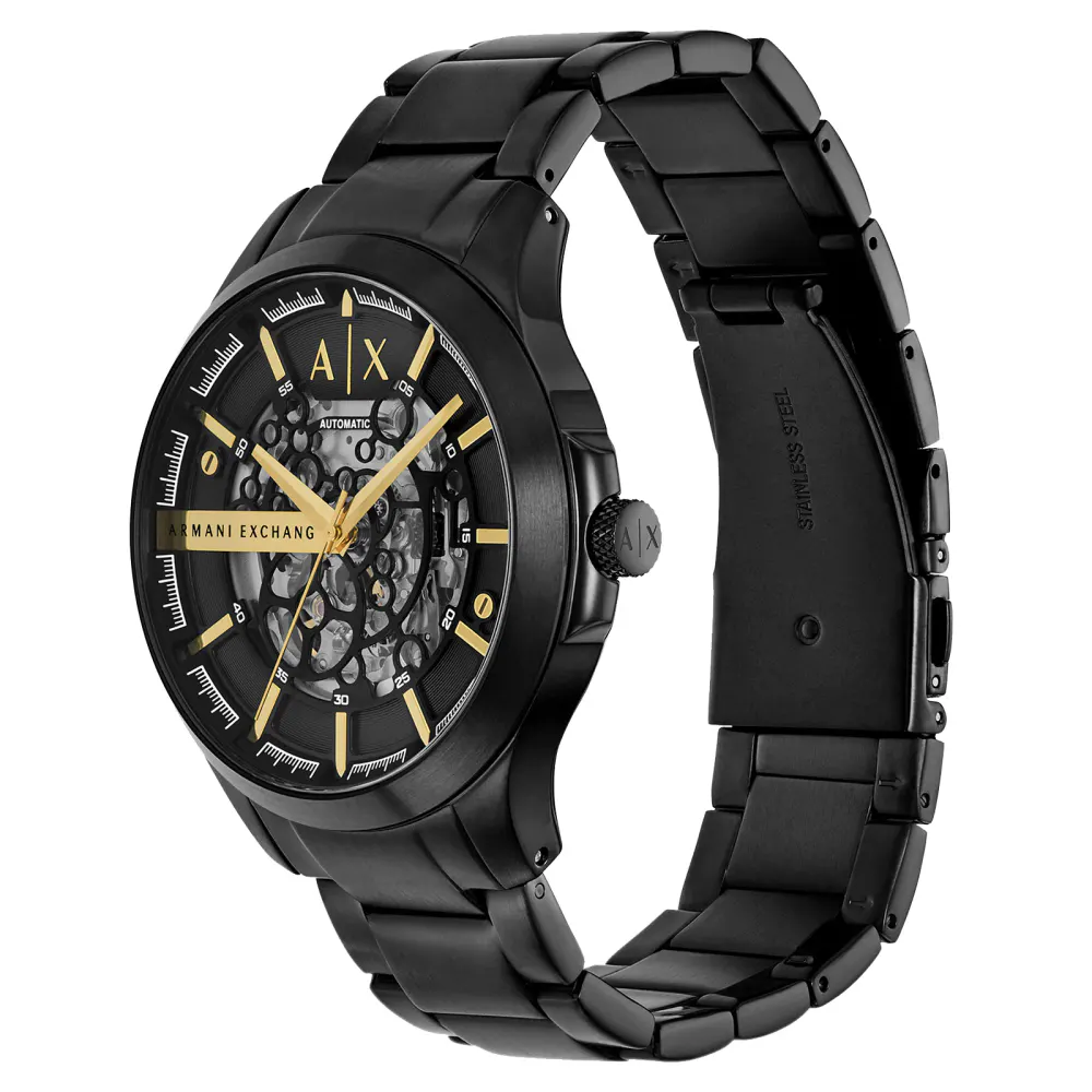 Armani Exchange Automatic Black Stainless Steel Mens Watch in Skeleton, additional product view 2