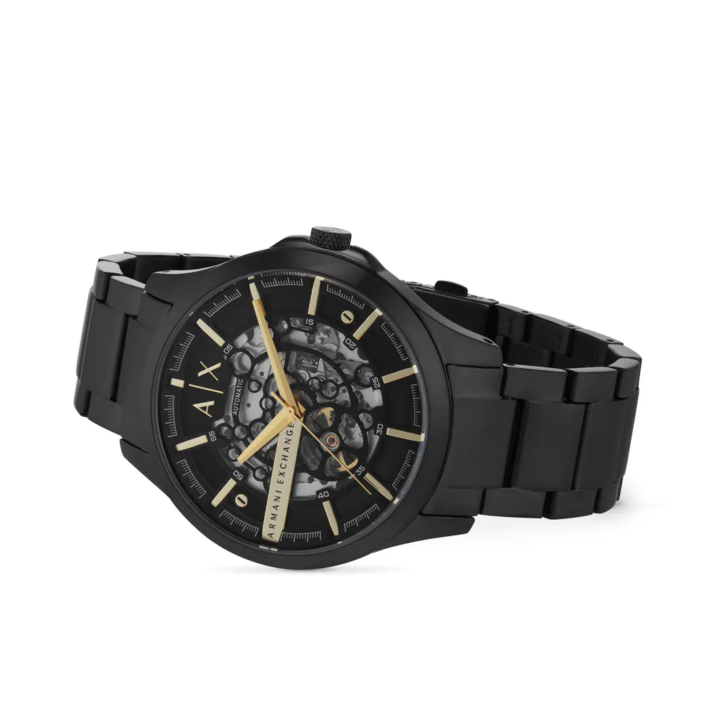 Armani Exchange Automatic Black Stainless Steel Mens Watch in Skeleton, additional product view 3
