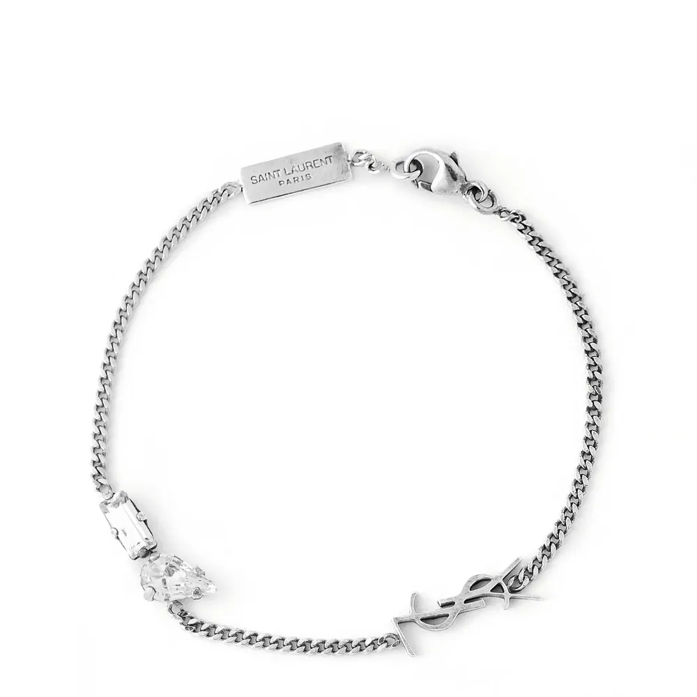 Saint Laurent Rhinestone Cassandre Charm Bracelet
