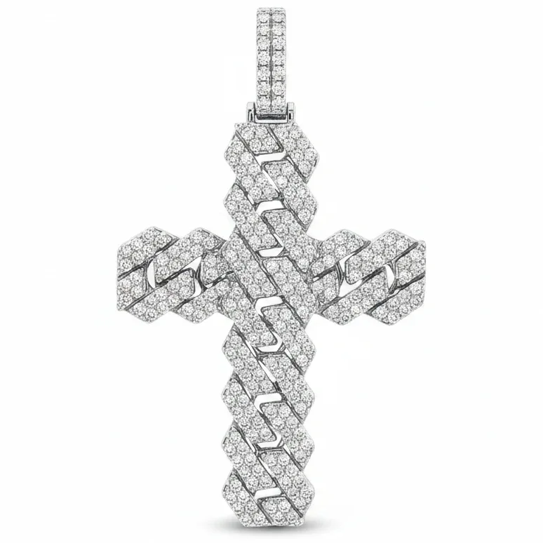 ANNA - CONSCIOUS DIAMONDS 14K Gold Cuban Link Diamond Cross Pendant 66168 in White Gold – Pendant