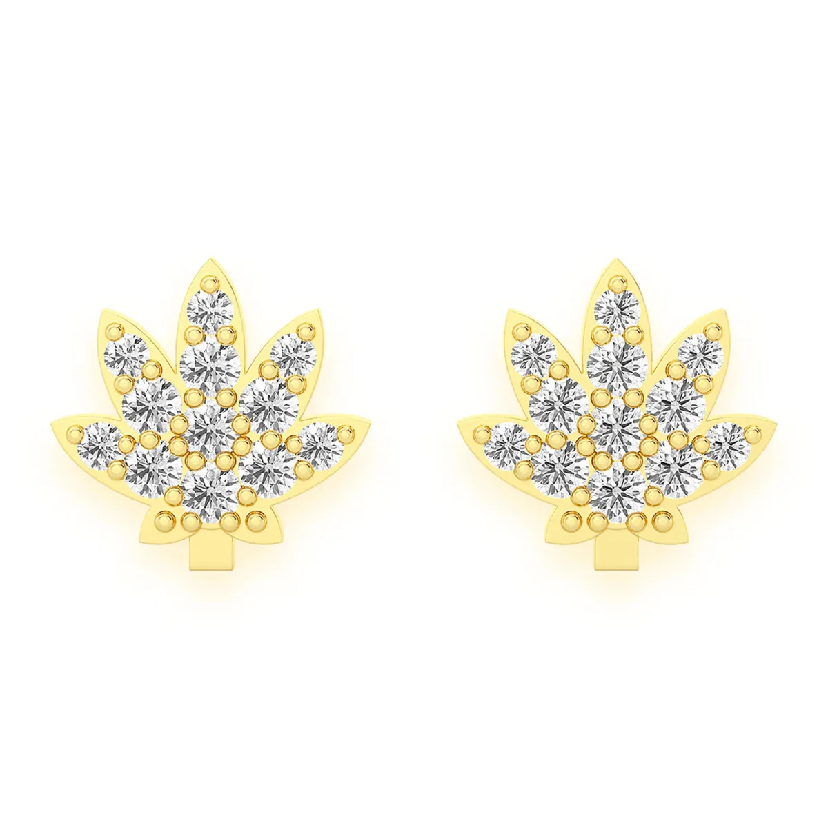 For Him Cannabis Leaf Diamond Studs in Mini / Yellow Gold / Natural Diamond – Earring