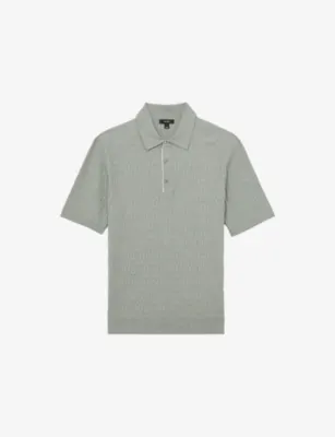 REISS Era Half-Button Textured-Knit Polo - OATMEAL BROWN detail 3