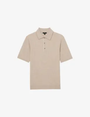 REISS Era Half-Button Textured-Knit Polo - OATMEAL BROWN