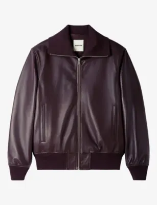 SANDRO Zipped Regular-Fit Leather Jacket - CHOCOLATE detail 2