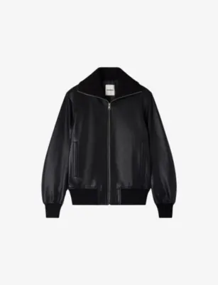SANDRO Zipped Regular-Fit Leather Jacket - CHOCOLATE