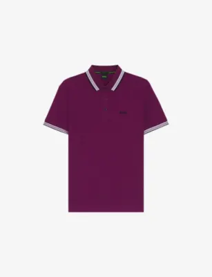 BOSS Brand-Embroidered Striped-Trim Cotton-Piqué Polo Shirt
