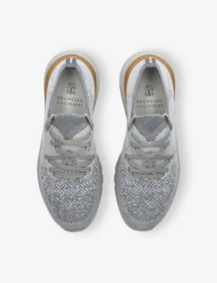 BRUNELLO CUCINELLI Brand-Embossed Knitted Trainers - 5 in GREY MIXED, additional product view 2