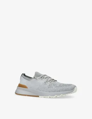 BRUNELLO CUCINELLI Brand-Embossed Knitted Trainers - 5 in GREY MIXED, additional product view 3
