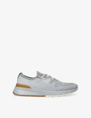 BRUNELLO CUCINELLI Brand-Embossed Knitted Trainers - 5 in GREY MIXED – Mens | Trainers | Lace up trainers