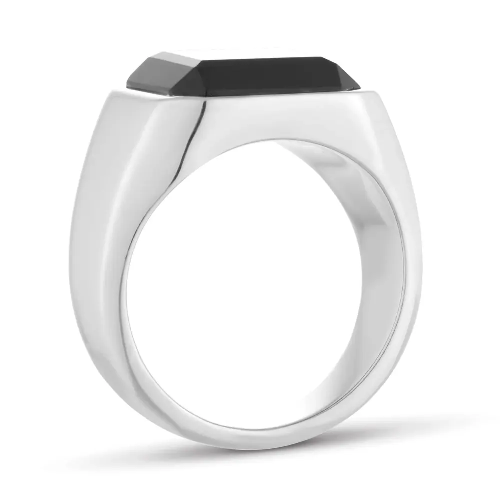 For Him Sterling Silver Cushion Shaped Onyx Signet Ring detail 3