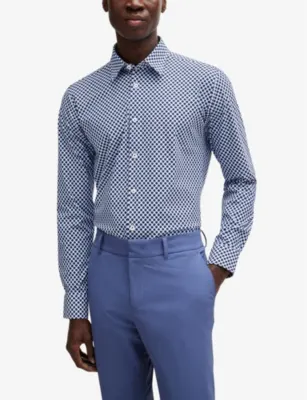 BOSS Slim-fit micro square-print stretch-woven shirt detail 3