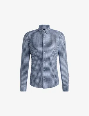 BOSS Slim-fit micro square-print stretch-woven shirt