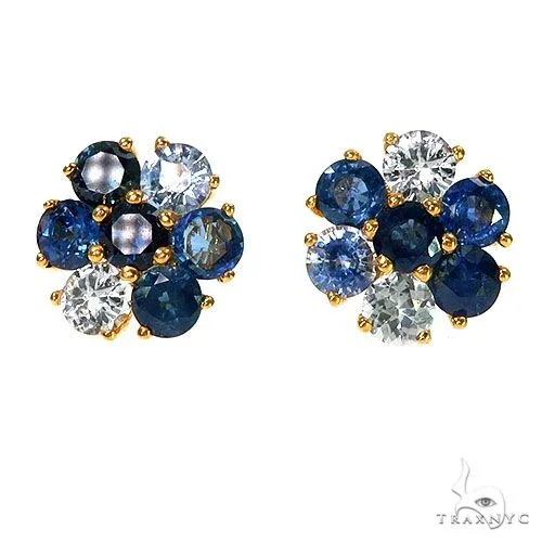 PIA - For Him GEMSTONES Large Ocean Blue Sapphire Diamond Flower Earrings 67314 in Rose – Earrings