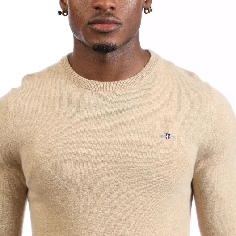 Gant Lambswool Blend Crewneck Sweater in Khaki, additional product view 3