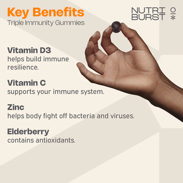 Nutriburst Triple Immunity with Vitamin C, D & Zinc 60 Gummies detail 2