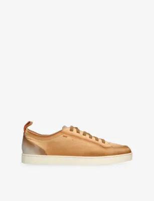 SANTONI Monte Carlo Leather Trainers - EUR 42 / 8 UK MEN in TAN – Mens | Trainers | Lace up trainers