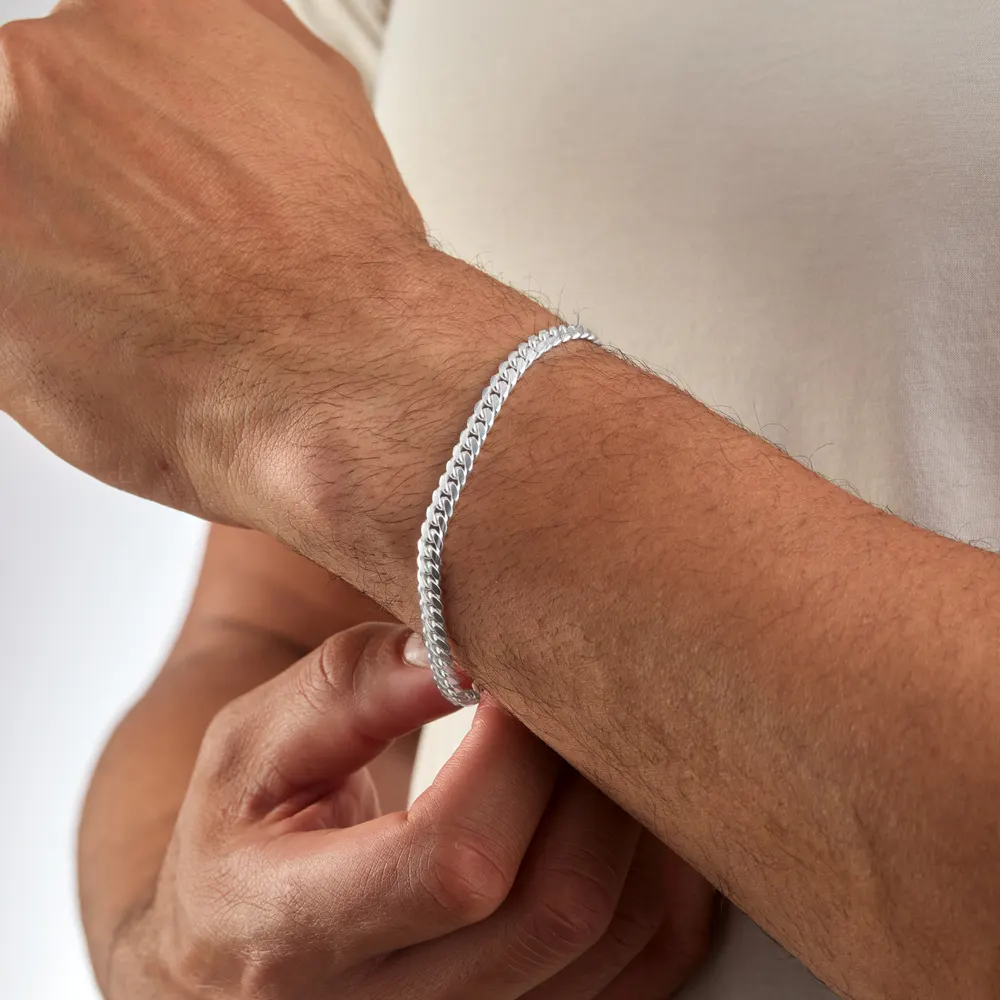 For Him Sterling Silver Cuban Chain Bracelet detail 2
