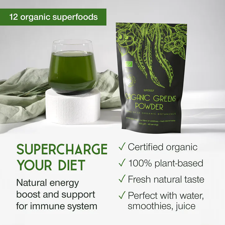 SuperSelf Organic Super Greens Powder 12 Super Food Blend 200g detail 3