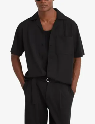 REISS Russo Cuban-Collar Stretch-Woven Shirt detail 3