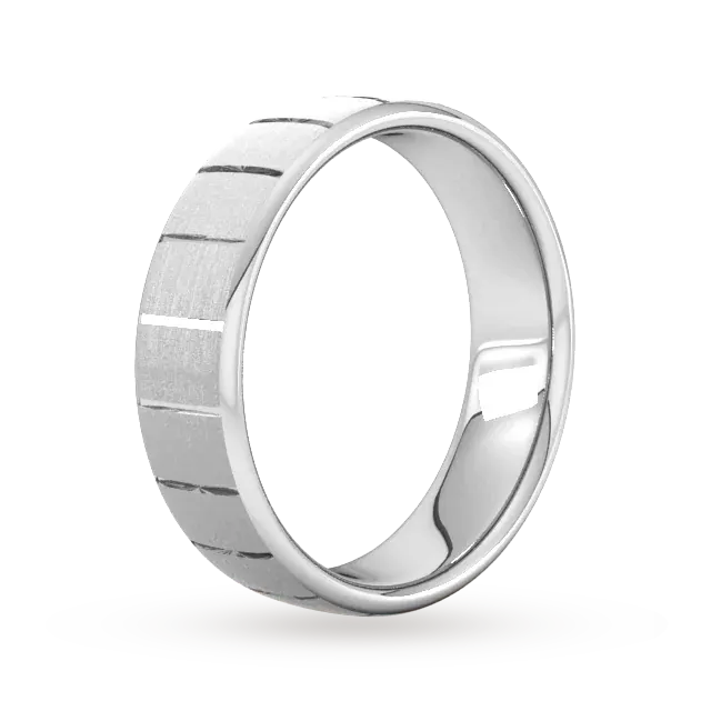 For Him 6mm Flat Court Heavy Vertical Lines Wedding Ring In Platinum detail 2