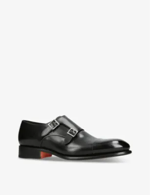 SANTONI Carter double-buckle leather monk shoes - EUR 45 / 11 UK MEN in BLACK, additional product view 3