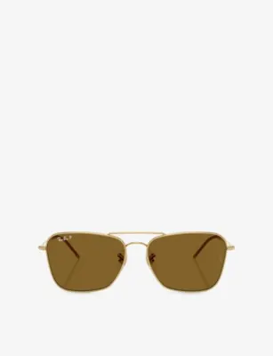 RAY-BAN RBR0102S Polarised Caravan Reverse Square-Frame Metal Sunglasses