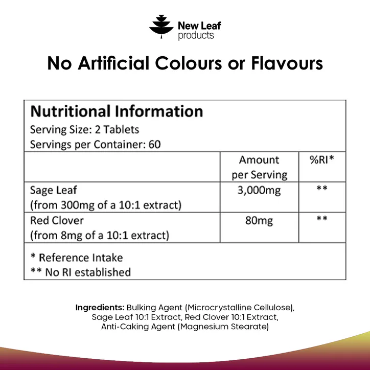 New Leaf Products Sage Leaf & Red Clover Tablets 120 tablets detail 2