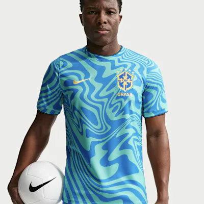 Nike Brazil Academy Pro Men's Nike Dri-FIT Football Pre-Match Short-Sleeve Top - Light Menta/Light Photo Blue/Canary