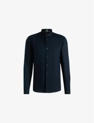 BOSS Stand-Collar Slim-Fit Stretch-Cotton Shirt - DARK BLUE
