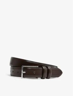 REISS Dante adjustable leather belt - CHOCOLATE - 40 detail 2